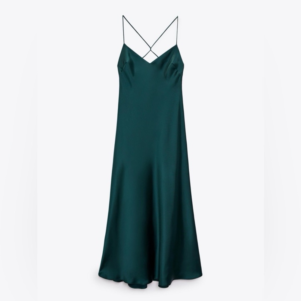 Satin Lingerie Style Green Dress ZARA